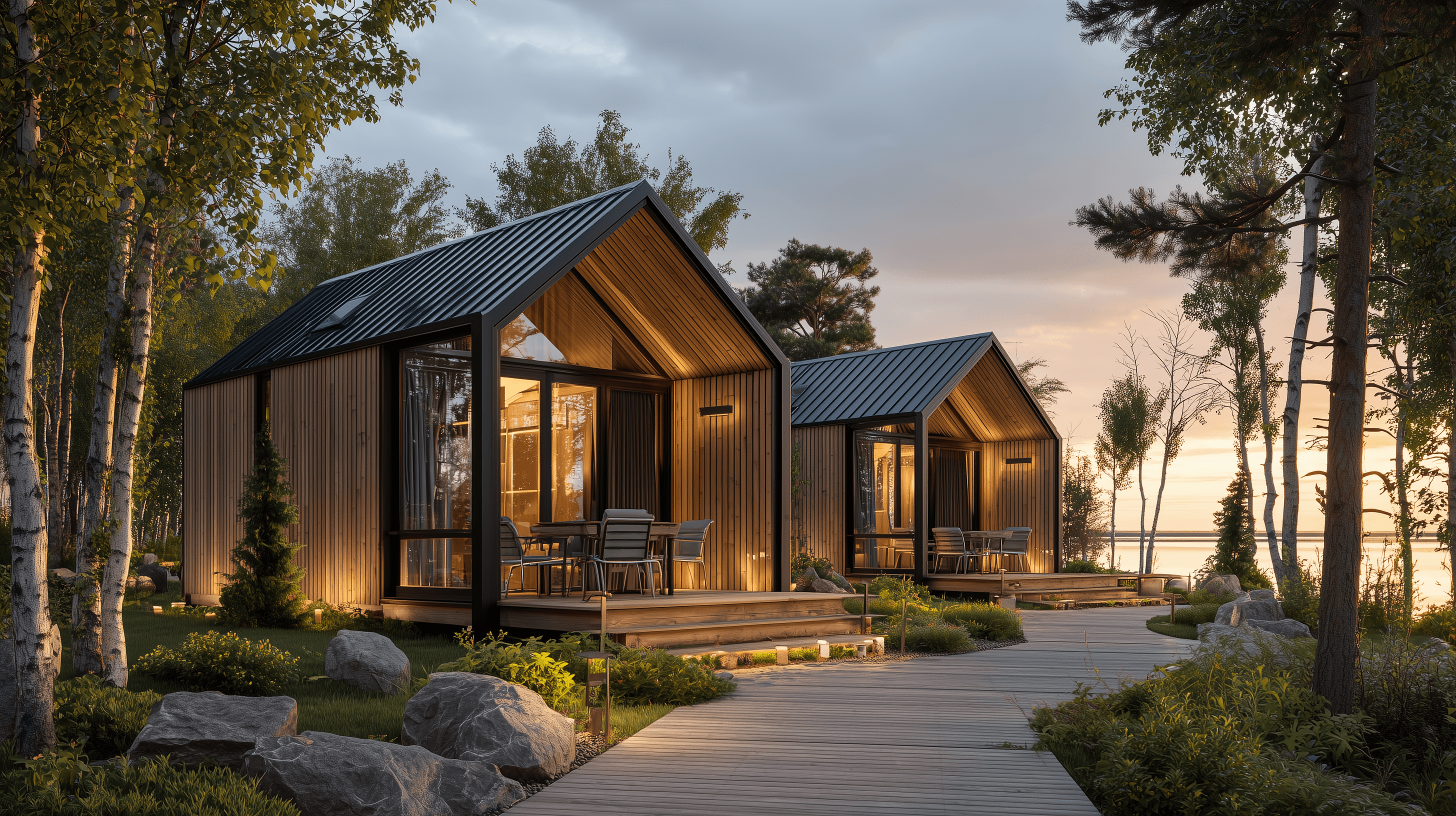 The Northshore Compound — a lakefront compound with cabins oriented toward the water